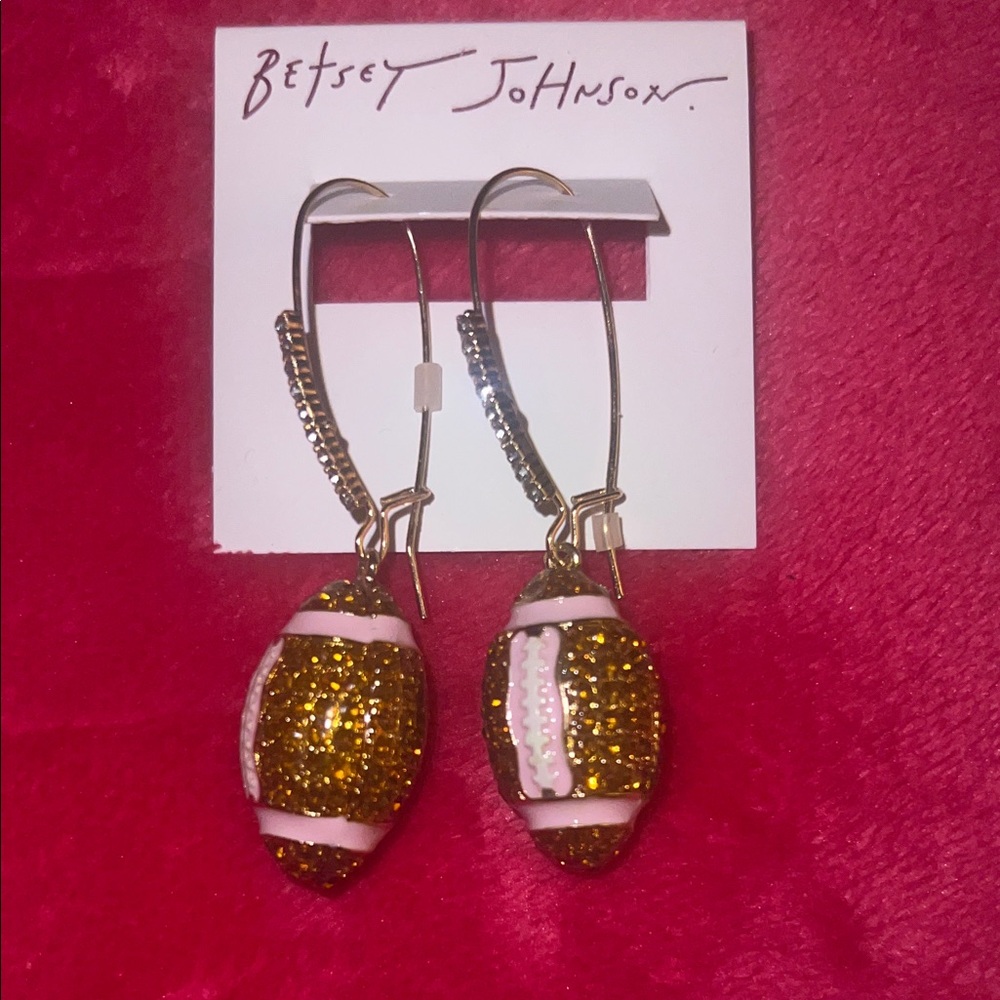 Betsey Johnson Glittering Gold and Pink Football Earrings